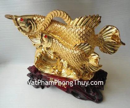 Kim long vàng song ngư đế gỗ - chiêu tài kim long A191