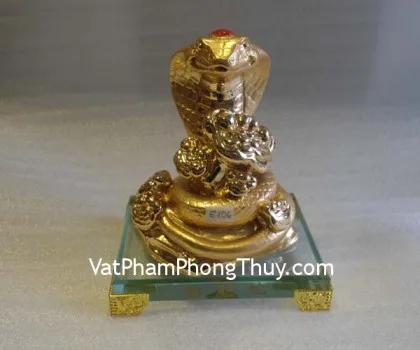 Rắn vàng kim,bồn tụ vàng, đế gỗ- Tụ tài FE092
