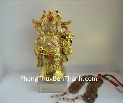Thần tài cát tường như ý vàng,đế thủy tinh Y135