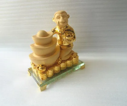 Khỉ thần tài ôm tháp nguyên bảo đế thủy tinh - chiêu tài tấn bảo FK052M