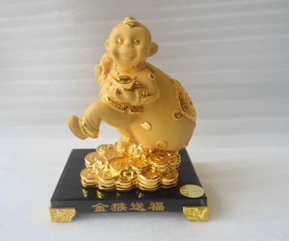 Khỉ thần tài kéo túi vàng đế thủy tinh - kim hầu tống phước K065M
