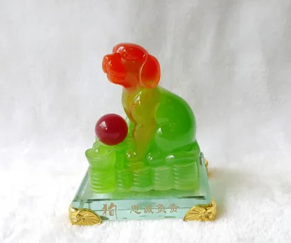 Chó xanh châu đỏ trên tiền, thủy tinh - trung thành phù trạch H411G