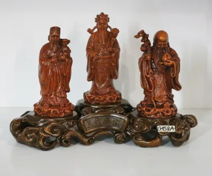 Bộ tam đa phúc lộc thọ ngọc mộc đế gỗ kiểu - Tam tinh cao chiếu G158A