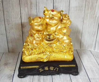 Hoàng gia năm heo vàng trên túi tiền vàng khủng đế gỗ - Ngũ Phước Lâm Môn FLN029
