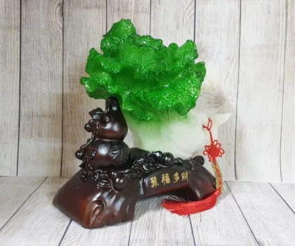 Bắp cải xanh lớn uốn như ý trên hồ lô gỗ- Tụ Phước Đa Tài LN076