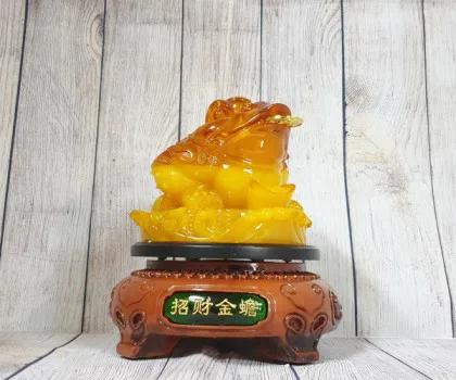 Thiềm thừ xanh ngọc đa sắc trên đế gỗ xoay bóng - Chiêu Tài Kim Thiền LN093