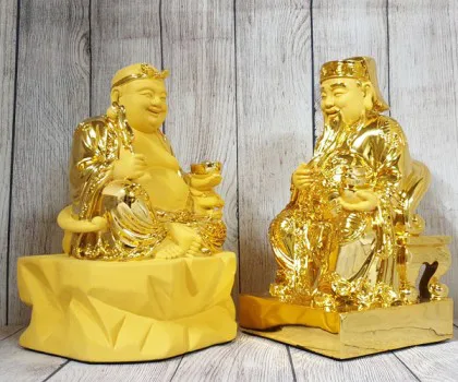 Bộ thần tài thổ địa vàng bóng kim sa khủng FLN117