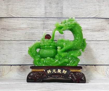 Thần rồng xanh ngọc nhả hồng ngọc ôm bồn kim nguyên bảo lớn cưỡi mây xanh - Tường Long Chiêu Tài LN151