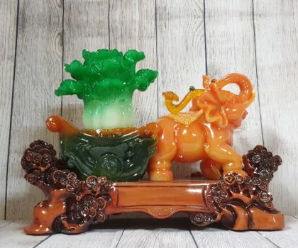 Thần voi cam ngọc vác gậy như ý kéo xe cải xanh ngọc đế núi đá cây tiền - Cát Tường Chiêu Tài LN179