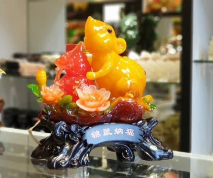 Chuột ngọc cam trên mẫu đơn ôm hồ lô - Cầm chuột nạp phước TM003