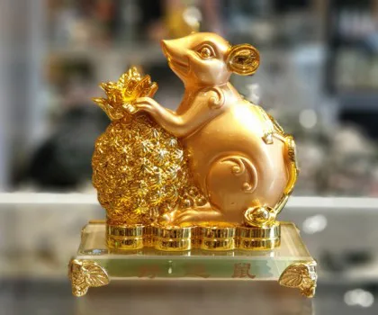 Chuột đế thuỷ tinh ôm túi vàng - Chuột vận may TM020