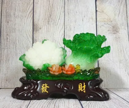 Bắp cải và hoa cải xanh trên bụi mẫu đơn lưu ly đế gỗ nhỏ - Phát Tài LN071
